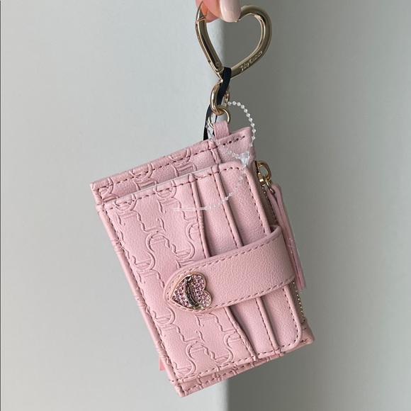 Juicy Couture Pink Heart-Accent Card Holder Keychain wallet NWT - Picture 2 of 4